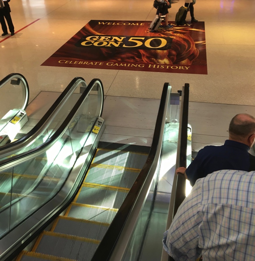 Gen Con 50 welcome sign at Indianapolis Airport